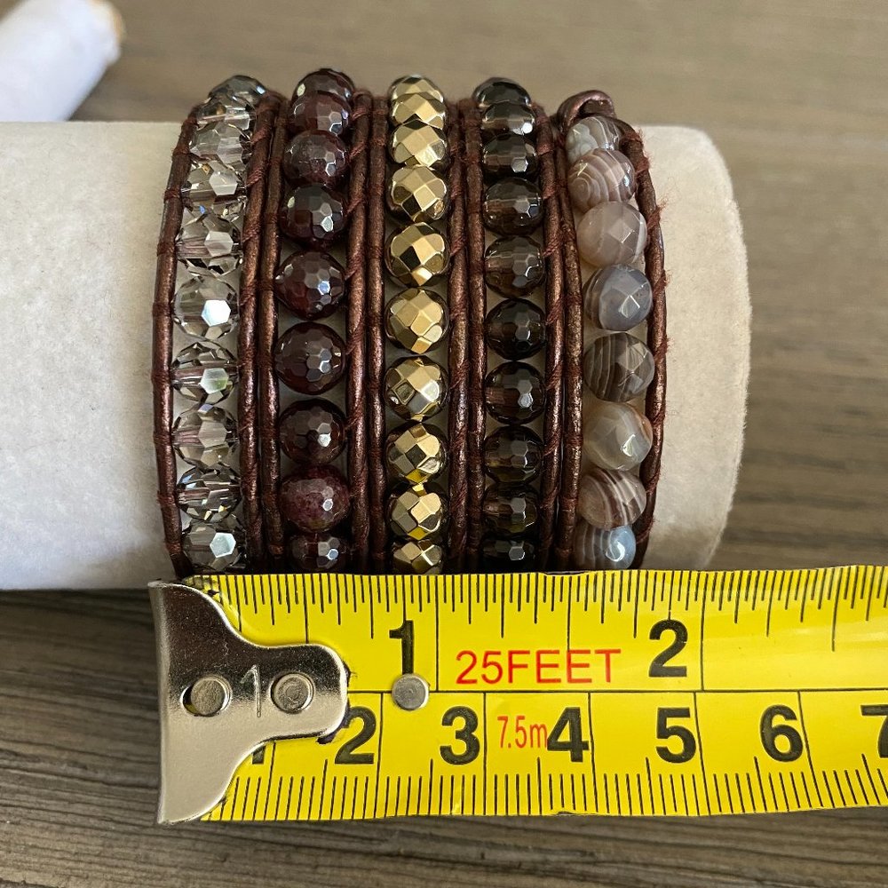 Chan Luu Chunky Garnet Mix Five Wrap Leather Brace - Picture 6 of 6
